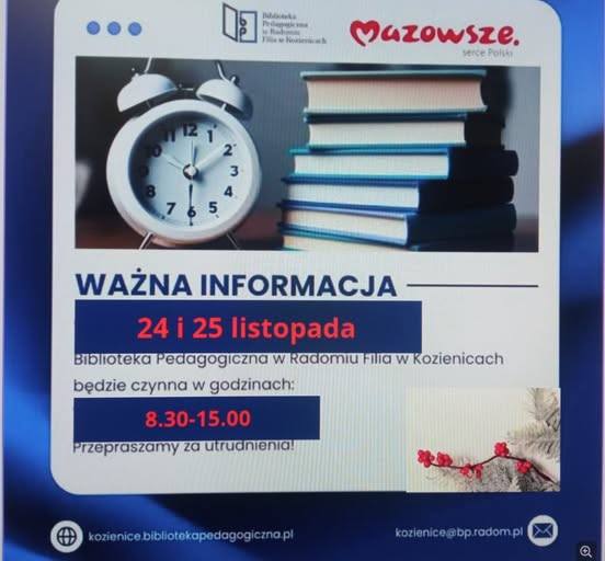Informacja o godzinach pracy Biblioteki w dniach 24 i 25 li…