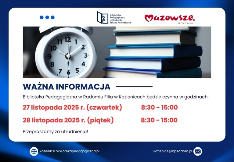 Informacja o godzinach pracy w dniach: 27 - 28 listopada 20…