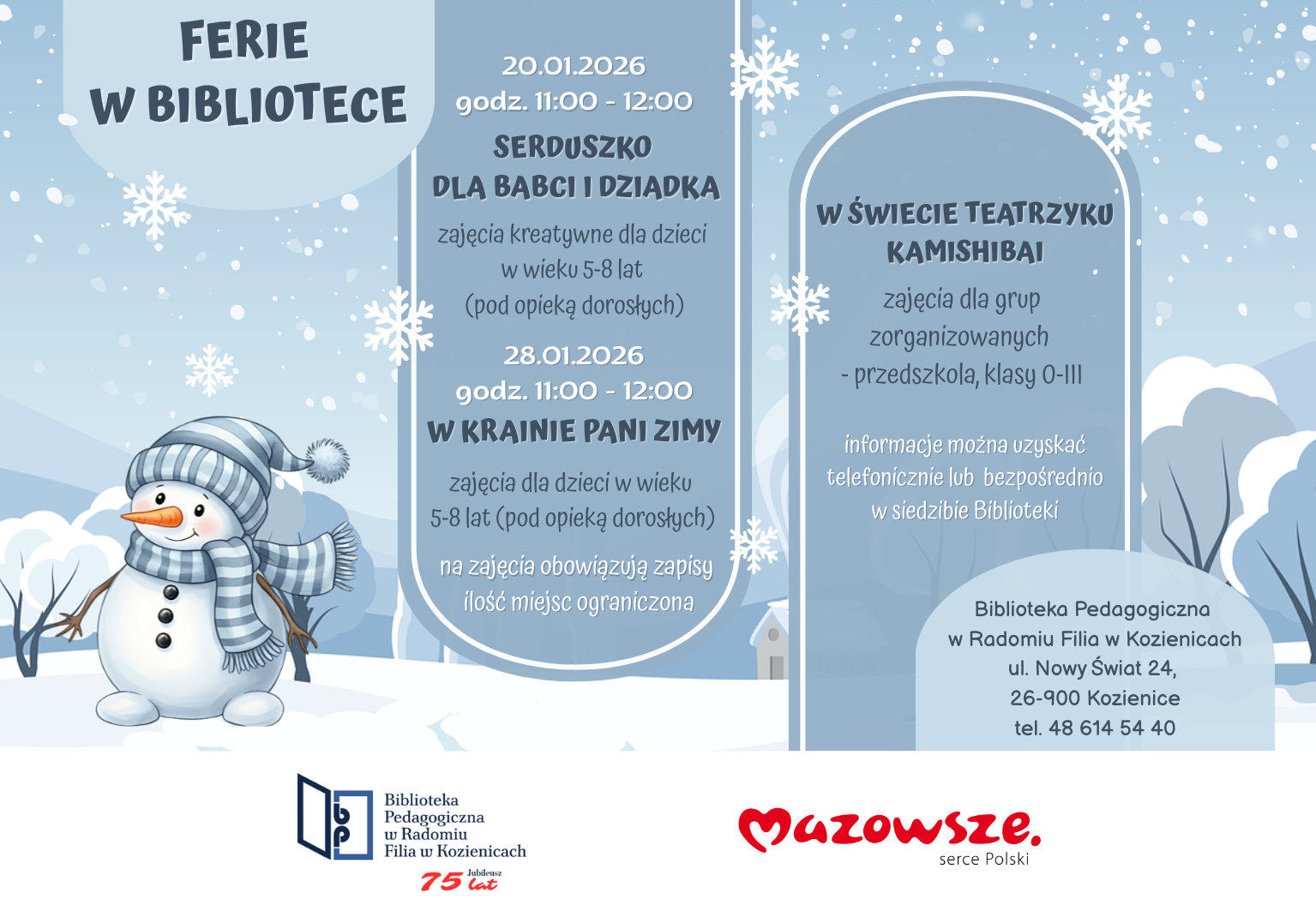 Zaproszenie - ferie zimowe w Bibliotece Pedagogicznej w Rad…